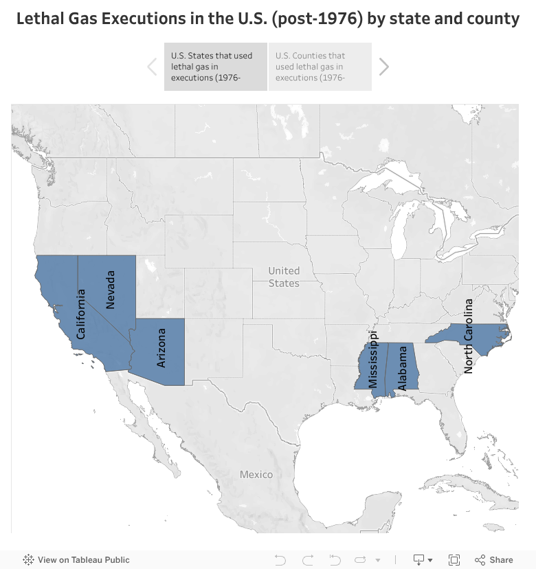 Lethal Gas Executions in the U.S. (post-1976) by state and county 